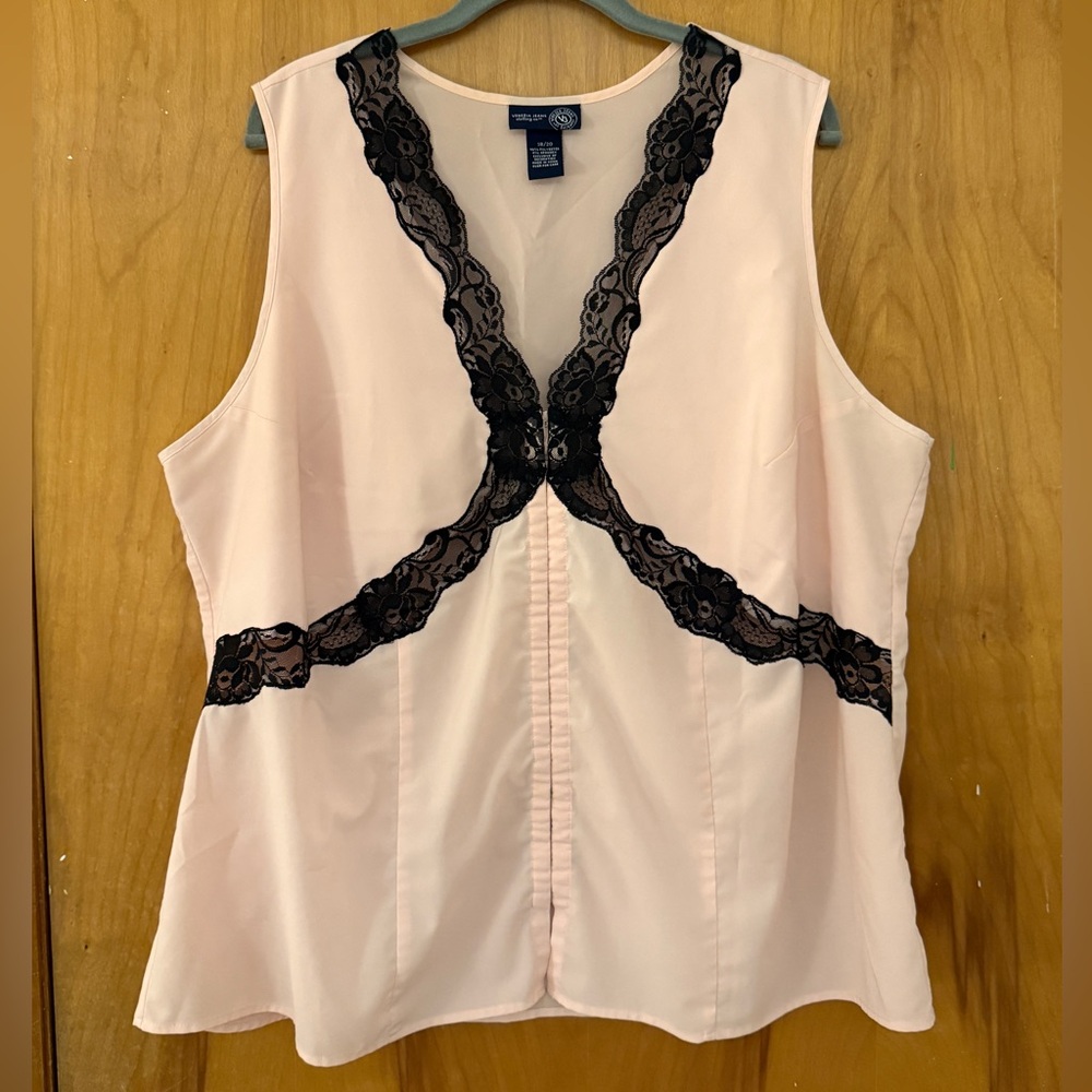 Venezia Light Pink Tank Top with Black Lace Trim